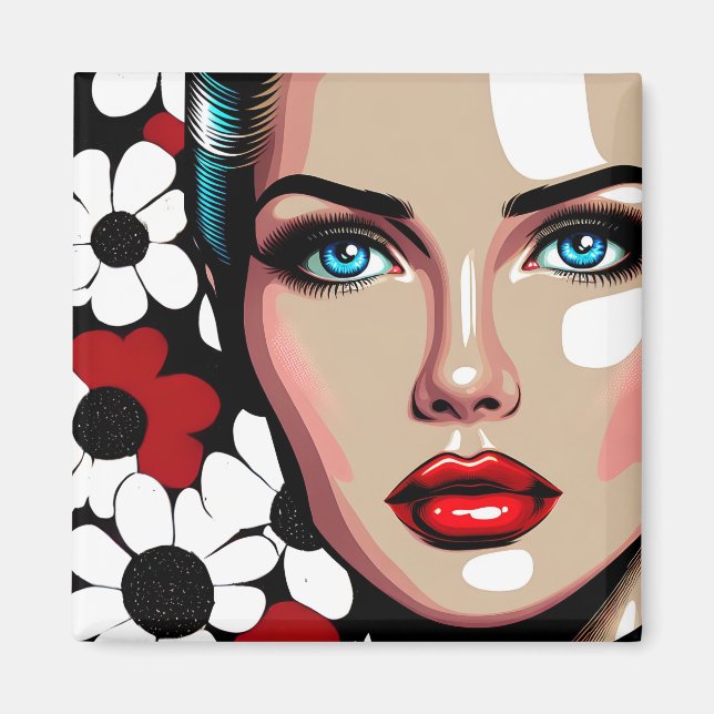 Aimant Visage de femme de bande dessinée Pop Art Ai (Devant)