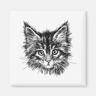 Aimant Visage de Kitten noir et blanc
