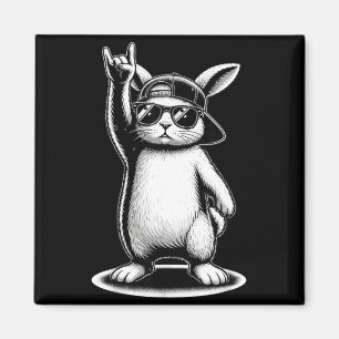 Aimant Visage de lapin avec lunettes de soleil casquette