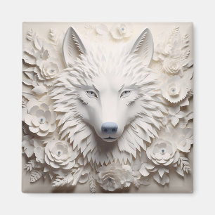Aimant Visage de loup blanc 3D
