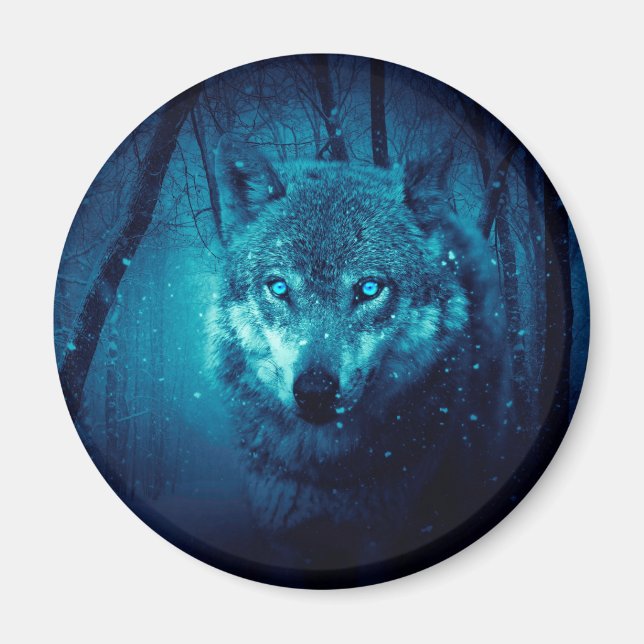 Aimant Visage de loup dans la forêt d'imaginaires sombres (Devant)