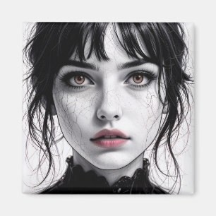 Aimant Visage de porcelaine regard d'âme fêlée. 