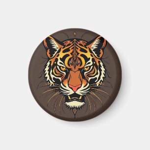 Aimant Visage de tigre avec motifs tribaux