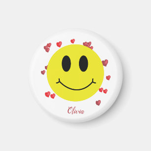 Aimant Visage Grin avec Coeurs rouges Personnalisé