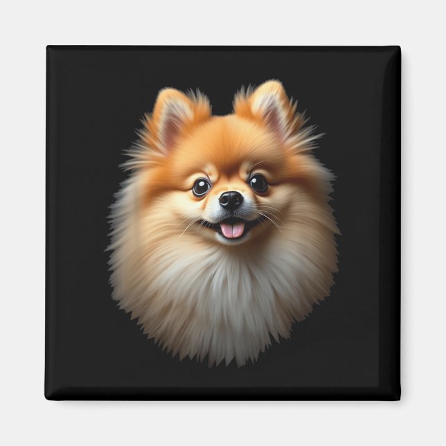 Aimant Visage noir de poing de chien de Poméranie (Devant)