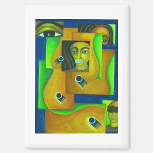 Aimant Visages superposés en vert et bleu par Hassan Wahb