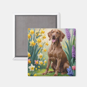 Aimant Vizsla Chien Fleurs de printemps Peinture