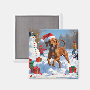 Aimant Vizsla coule en neige avec Casquette de Noël