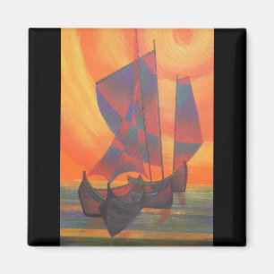 Aimant Voiles rouges dans le couloir de soleil Cubist Abs