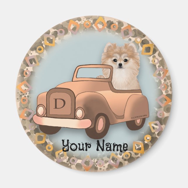 Aimant Voiture de conduite de chien de Poméranie (Devant)