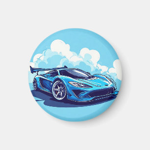 Aimant Voiture de sport bleue sous un ciel clair