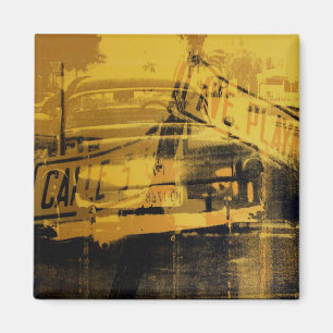 Aimant Voiture et plaque de rue jaunes
