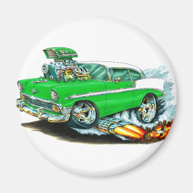 Aimant Voiture verte Chevy 150-210 1956 (Devant)