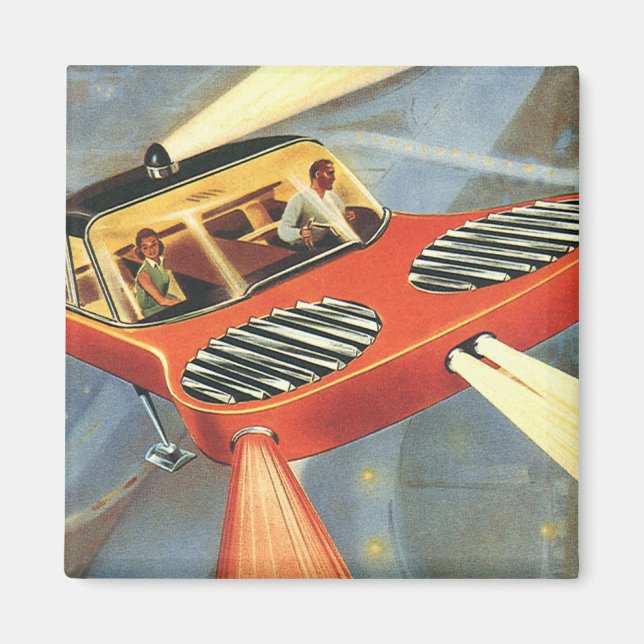 Aimant Voiture volante futuriste de science-fiction vinta (Devant)