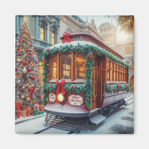 Aimant Voiturette de Noël Vintage en Neige