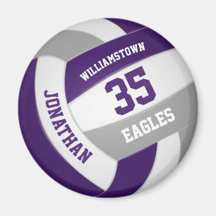 Aimant volley-ball gris violet avec nom d'équipe