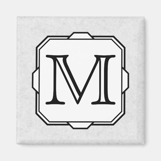 Aimant Votre Lettre. Monogramme personnalisé. Gris, noir  (Devant)