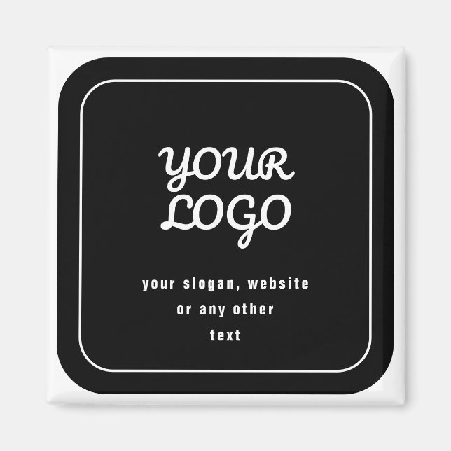 Aimant Votre Logo & Slogan ou autre texte | Noir et blanc (Devant)