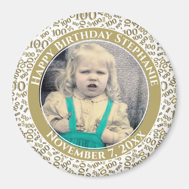 Aimant Votre photo 100e anniversaire Motif or/blanc (Devant)