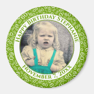 Aimant Votre photo 60e anniversaire Numéro Motif   Vert