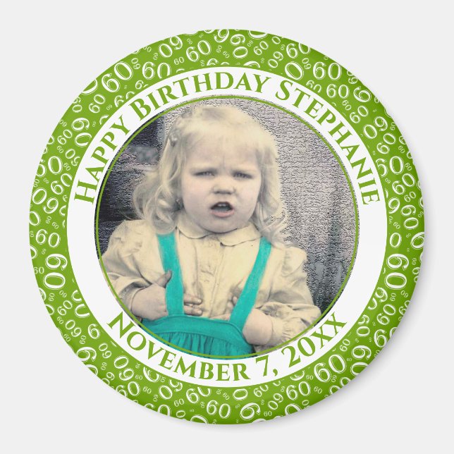 Aimant Votre photo 60e anniversaire Numéro Motif | Vert (Devant)