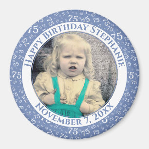 Aimant Votre photo 75e anniversaire Numéro Motif   Bleu
