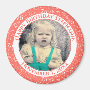 Aimant Votre photo 75e anniversaire Numéro Motif Corail