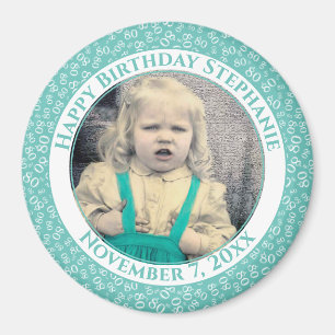 Aimant Votre photo 80e anniversaire Numéro Motif TURQUO