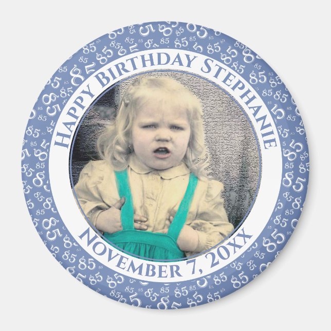Aimant Votre photo 85e anniversaire Motif | Bleu/Blanc (Devant)