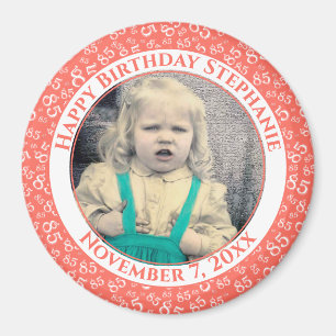 Aimant Votre photo 85e anniversaire Motif   Corail/Blanc
