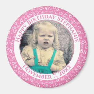Aimant Votre photo 85e anniversaire Motif Rose/Blanc