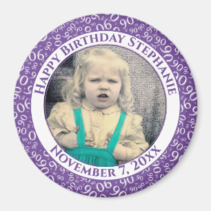 Aimant Votre photo 90e anniversaire Numéro Motif   Violet