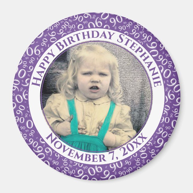 Aimant Votre photo 90e anniversaire Numéro Motif | Violet (Devant)