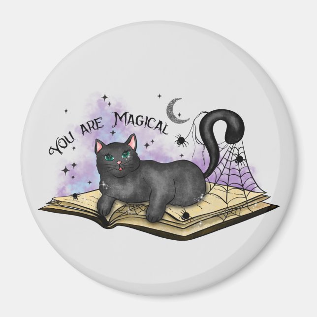 Aimant Vous Êtes Magique - Mystique Chat Noir & Livre Vin (Devant)