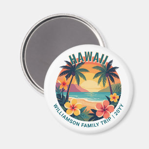 Aimant Voyage familial personnalisé rétro Hawaï vacances 