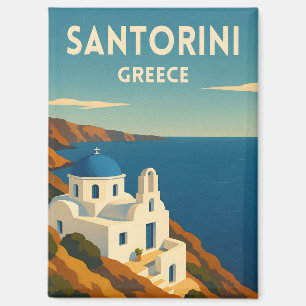 Aimant Voyage Rétro Vintage Santorin Grèce Bord de Mer