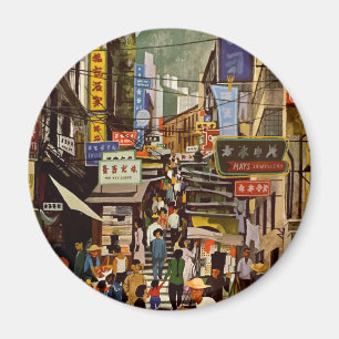 Aimant Voyage vintage de Hong Kong Chine de ligne