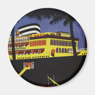 Aimant Voyage Vintage, paquebot Art Déco dans un port