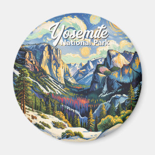 Aimant Vue colorée hivernale du tunnel de Yosemite Mounta
