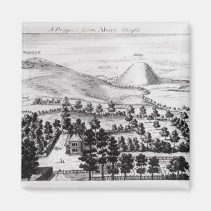 Aimant Vue de clocher d'Avebury de colline de Silbury