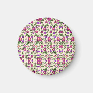 Aimant Vue de face : Épingle ronde avec motif floral viol