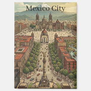 Aimant Vue de la ville de Mexico CDMX vintage