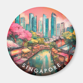 Aimant Vue de la ville de Singapour colorée