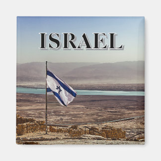 Aimant Vue de Masada avec drapeau israélien
