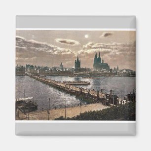 Aimant Vue générale, par clair de lune, Cologne, le Rhi