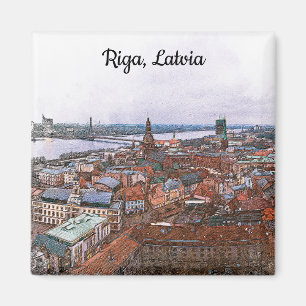 Aimant Vue panoramique de Riga, Lettonie