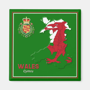 Aimant Wales Flag Map & Royal Badge