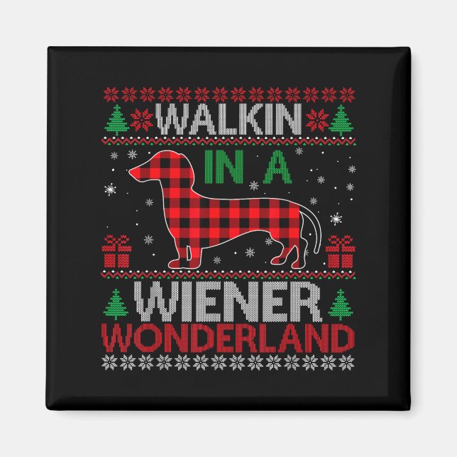 Aimant Walking In A Wiener Wonderland Funny Dachshund Chr (Devant)