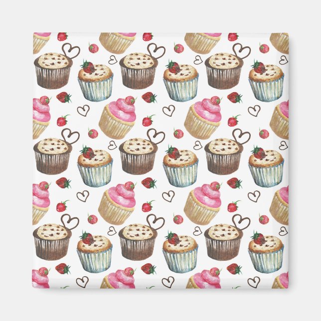 Aimant Watercolor cupcakes (Devant)