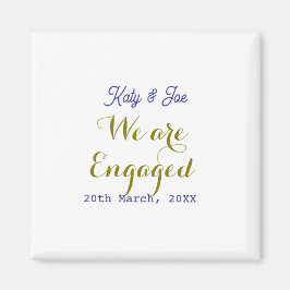 Aimant We are Engaged purple gold name date elegant simpl